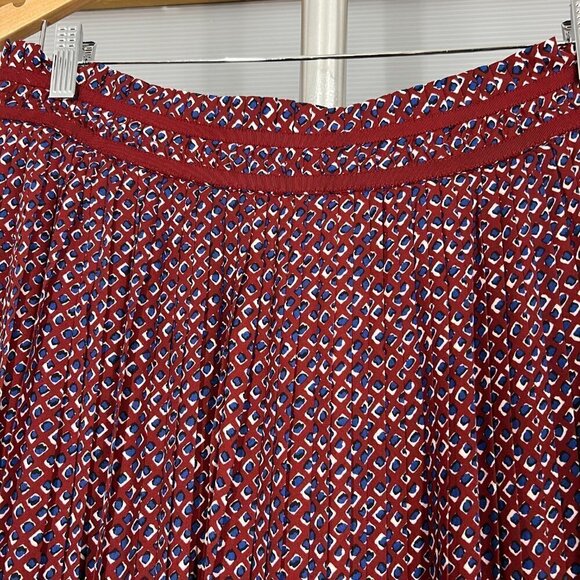 Banana Republic Diamond Pleated Lined Knee Length Skirt Red Blue White Sz 10 - Picture 8 of 14
